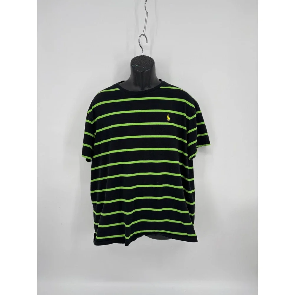 Polo Ralph Lauren Mens XL Classic Fit Striped T-Shirt Black Lime Green Pony Logo